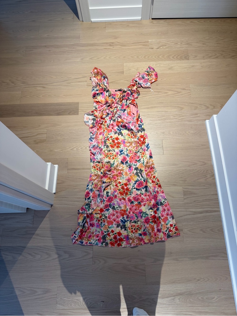 Zara Floral Ruffle Maxi Dress - Pink Multi
